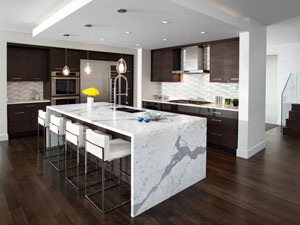 Modern Kitchen with Marble Waterfall Island